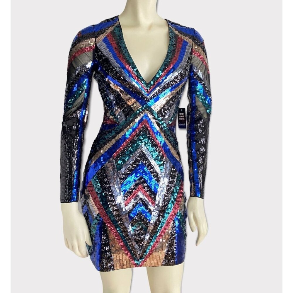 size XS Express dress sequin mini v-neck bodycon‎ cocktail/party Short mini NWT - Picture 4 of 10